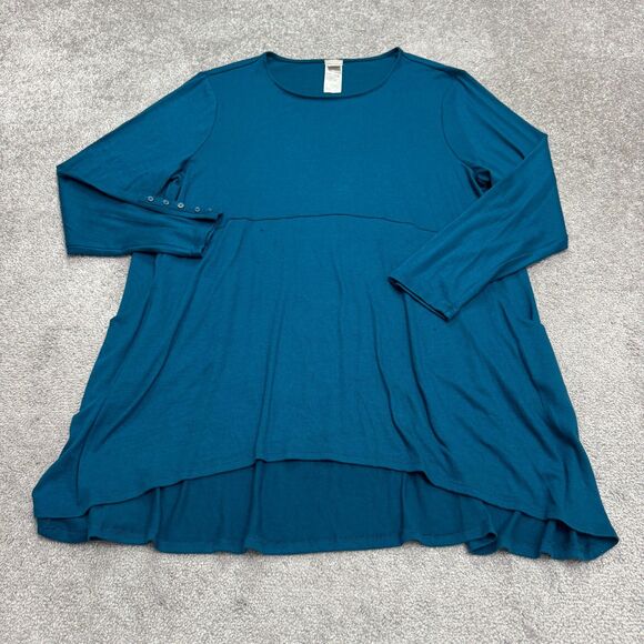 Chico's High Low Mini Dress Tunic Top Womens XL Teal Blue Pockets Long Sleeve - Picture 1 of 16